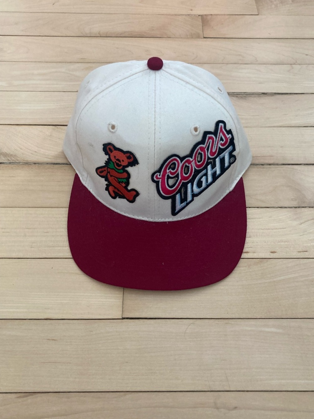 Grateful Dead x Coors Light Strapback Hat Cream Maroon Dancing Bear Beer Collab